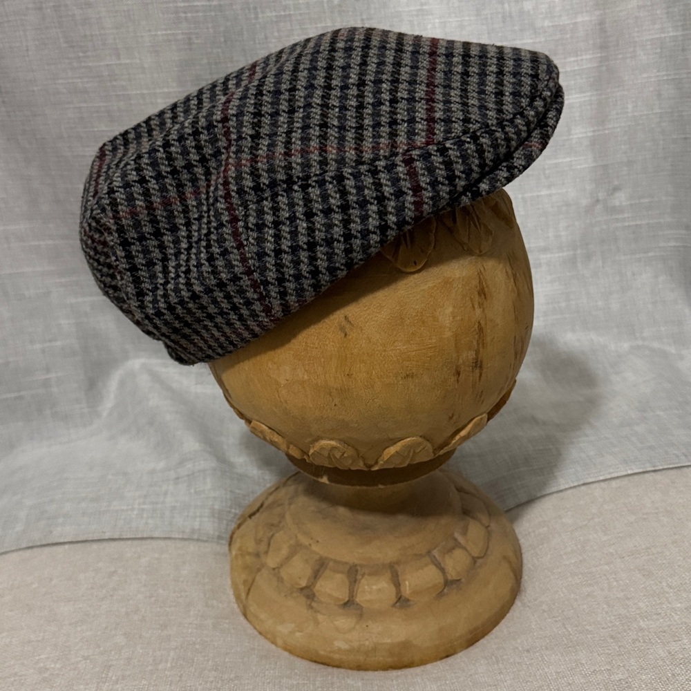 Vintage Wool Blend Newsboy Hat-Hounds Tooth-Gray-OSFM